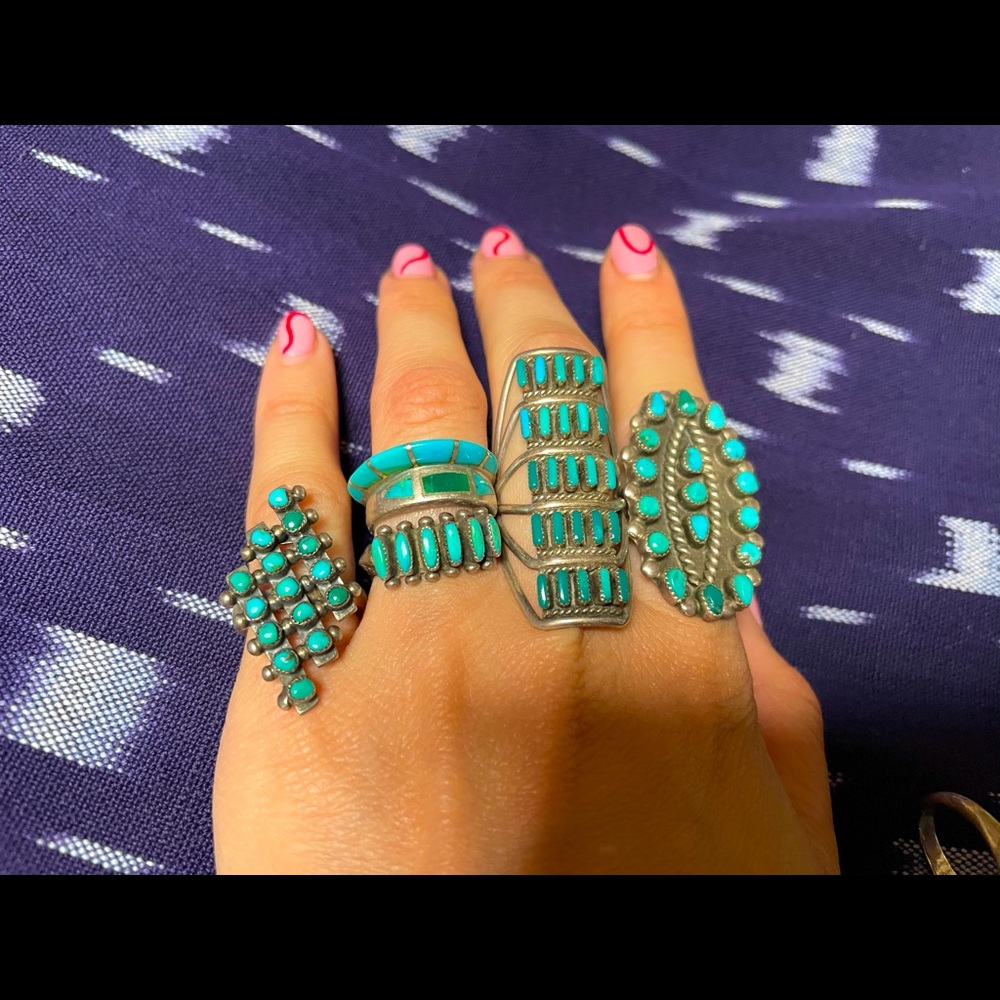 Zuni Sterling Turquoise sz ~3 Snake Eye Pinky Ring